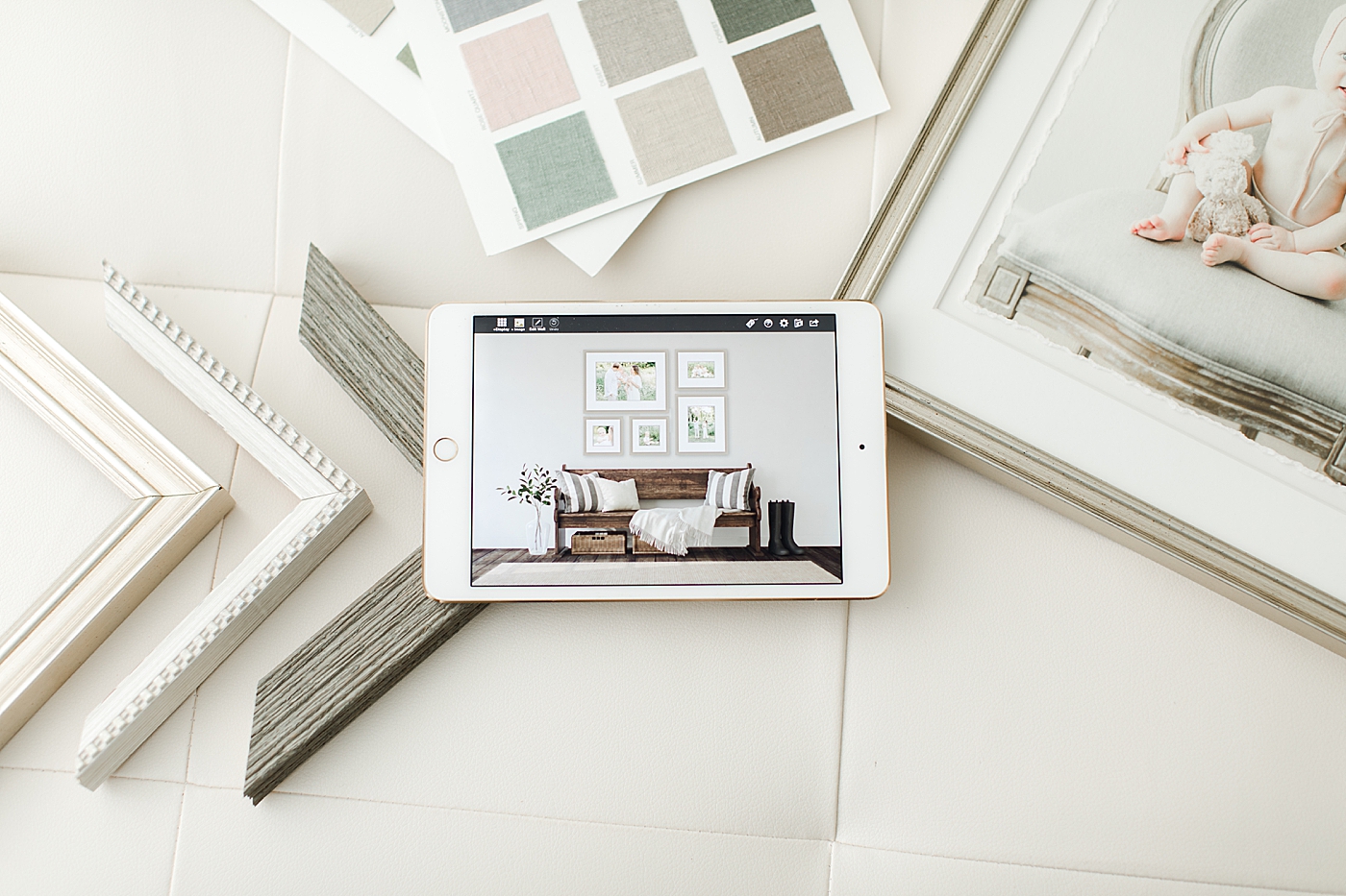 Custom framing software making it easy to design gallery walls for your home. This is part of the client experience with Rachel Brookes Photography.